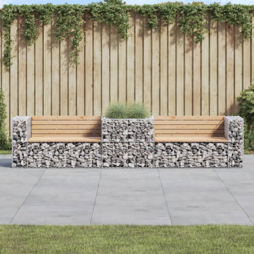 Berkfield Garden Bench with Gabion Basket Solid Wood Pine