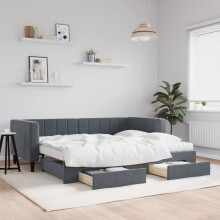 Berkfield Daybed with Trundle and Drawers Dark Grey 90x190 cm Velvet