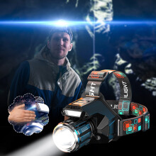 YANHAIGONG LED-Stirnlampe, wiederaufladbar, superhell, wasserdicht, USB-Zoom, 90 verstellbar, geeignet für Outdoor-Aktivitäten wie Camping,
