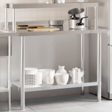 Berkfield Kitchen Work Table with Overshelf 110x55x120 cm Stainless Steel