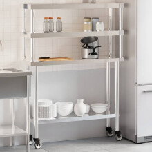 Berkfield Kitchen Work Table with Overshelf 110x30x150 cm Stainless Steel
