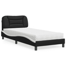 Berkfield Bed with Mattress "Hvar" Black and White 90x190 cm Single Faux Leather