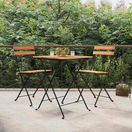 Berkfield 3 Piece Folding Bistro Set Solid Wood Teak and Steel