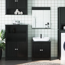 Berkfield 3 Piece Bathroom Furniture Set BERG Black Solid Wood Pine