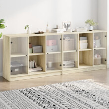 Berkfield Bookcase with Doors Sonoma Oak 204x37x75 cm Engineered Wood
