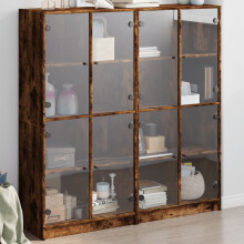 Berkfield Bookcase with Doors Smoked Oak 136x37x142 cm Engineered Wood