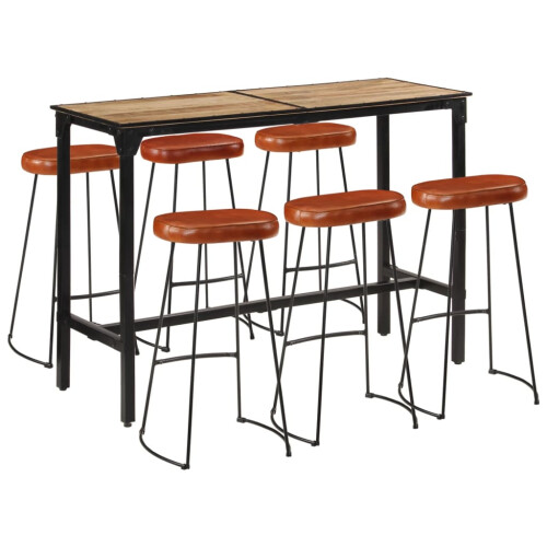 Berkfield 7 Piece Bar Set Solid Rough Wood Mango and Metal