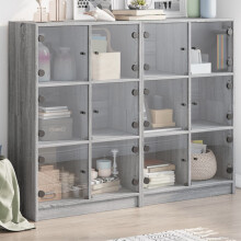 Berkfield Bookcase with Doors Grey Sonoma 136x37x109 cm Engineered Wood