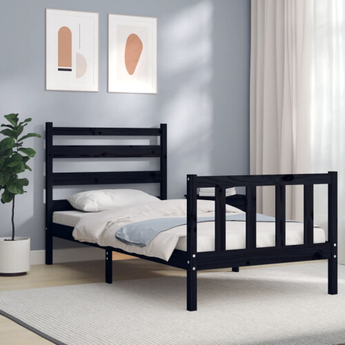Berkfield Bed Frame without Mattress Black Small Single Solid Wood Pine