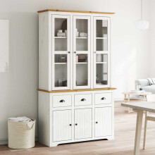 Berkfield Highborad "BODO" White and Brown 115.5x43x200.5cm Solid Wood Pine