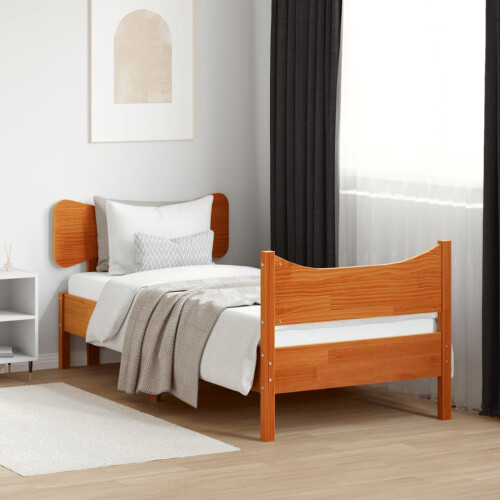 Berkfield Bed Frame without Mattress Wax Brown 75x190 cm Small Single Solid Wood Pine
