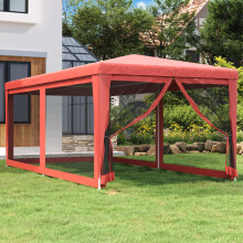 Berkfield Party Tent with 6 Mesh Sidewalls Red 3x6 m HDPE