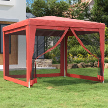 Berkfield Party Tent with 4 Mesh Sidewalls Red 3x3 m HDPE