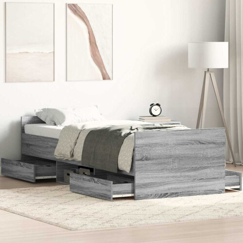 Berkfield Bed Frame without Mattress Grey Sonoma 75x190 cm Small Single