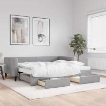 Berkfield Daybed with Trundle and Drawers Light Grey 90x190 cm Fabric