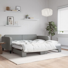 Berkfield Daybed with Trundle and Mattresses Light Grey 90x190 cm Fabric