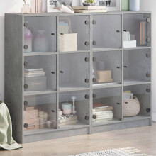 Berkfield Bookcase with Doors Concrete Grey 136x37x109 cm Engineered Wood