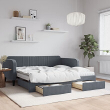 Berkfield Daybed with Trundle and Drawers Dark Grey 90x190 cm Velvet