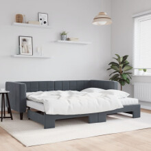 Berkfield Daybed with Trundle and Mattresses Dark Grey 90x190 cm Velvet