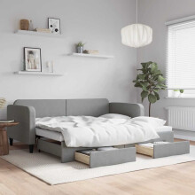 Berkfield Daybed with Trundle&Drawers without Mattress Light Grey 90x190 cm Single