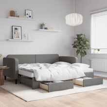 Berkfield Daybed with Trundle and Drawers Dark Grey 90x190 cm Fabric