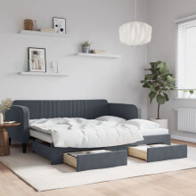 Berkfield Daybed with Trundle&Drawers without Mattress Dark Grey 90x190 cm Single