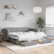 Berkfield Daybed with Trundle and Drawers Light Grey 90x190 cm Fabric