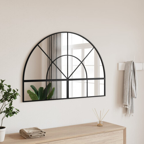 Berkfield Wall Mirror Black 100x70 cm Arch Iron