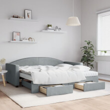 Berkfield Daybed with Trundle and Drawers Light Grey 90x190 cm Fabric