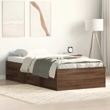 Berkfield Bed Frame without Mattress Brown Oak 75x190 cm Small Single Small Single