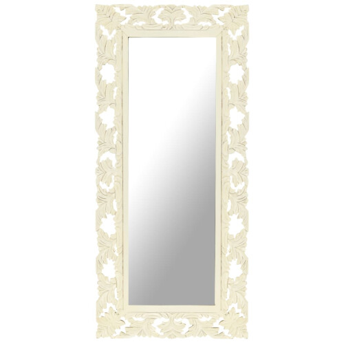 Berkfield Hand Carved Mirror White 110x50 cm Solid Mango Wood