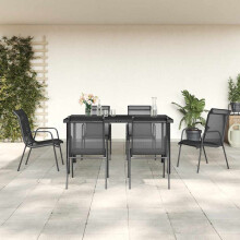 Berkfield 7 Piece Garden Dining Set Black Steel and Textilene