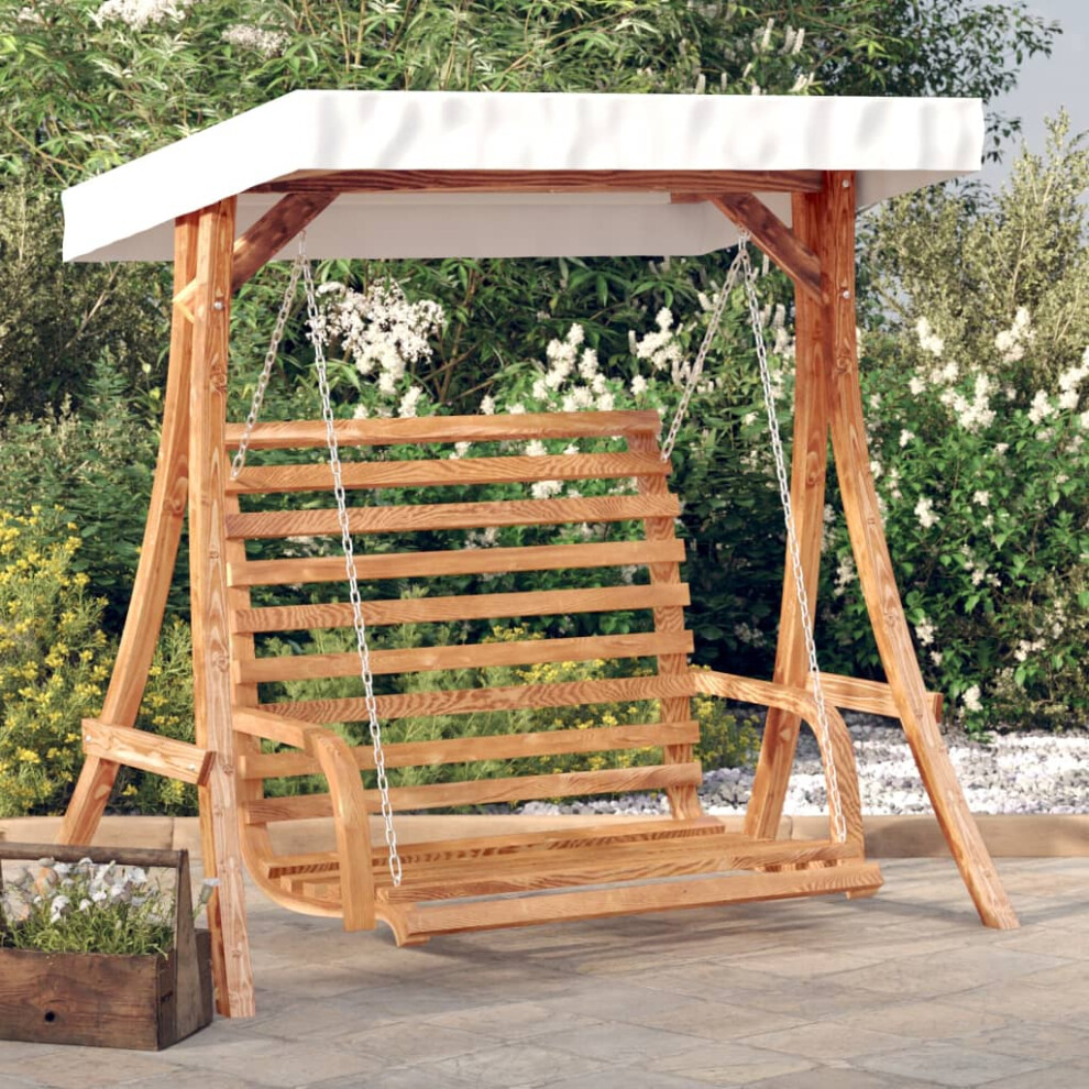 Berkfield Swing Bench with Canopy Solid Wood Spruce with Teak Finish-image-OPC-PTFTDPW-NEW
