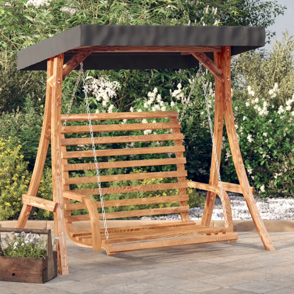 Berkfield Swing Bench with Canopy Solid Wood Spruce with Teak Finish-image-OPC-PTFTDQ5-NEW
