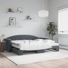 Berkfield Daybed with Trundle and Mattresses Dark Grey 90x190 cm Velvet
