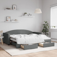 Berkfield Daybed with Trundle&Drawers without Mattress Dark Grey 90x190 cm Single