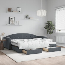 Berkfield Daybed with Trundle&Drawers without Mattress Dark Grey 90x190 cm Single