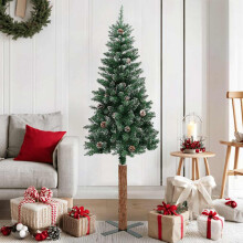 Berkfield Slim Christmas Tree with Real Wood and White Snow Green 150 cm
