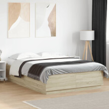 Berkfield Bed Frame with LED without Mattress Sonoma Oak 150x200 cm King Size
