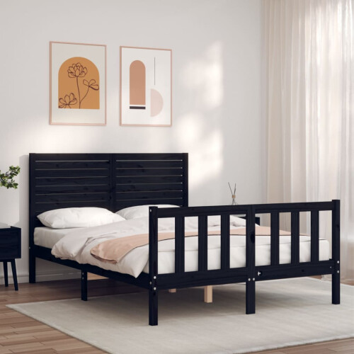 Berkfield Bed Frame without Mattress Black Double Solid Wood Pine