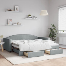 Berkfield Daybed with Trundle&Drawers without Mattress Light Grey 90x190 cm Single