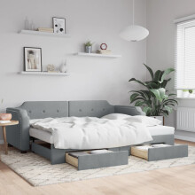 Berkfield Daybed with Trundle&Drawers without Mattress Light Grey 90x190 cm Single