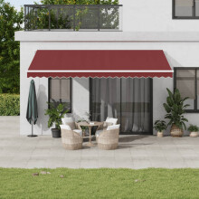 Berkfield Manual Retractable Awning with LED Burgundy 500x350 cm