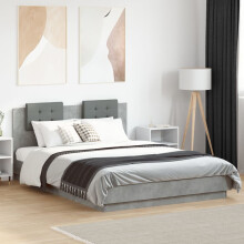 Berkfield Bed Frame with LED without Mattress Concrete Grey 150x200 cm King Size