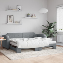 Berkfield Daybed with Trundle and Mattresses Light Grey 90x190 cm Fabric