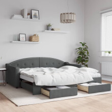 Berkfield Daybed with Trundle&Drawers without Mattress Dark Grey 90x190 cm Single