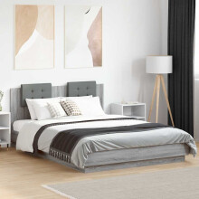 Berkfield Bed Frame with LED without Mattress Grey Sonoma 150x200 cm King Size