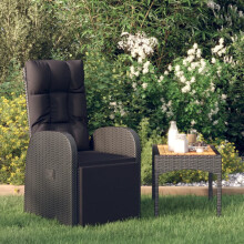 Berkfield Reclining Garden Chair with Cushions Black Poly Rattan