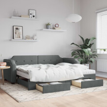 Berkfield Daybed with Trundle and Drawers Dark Grey 90x190 cm Fabric