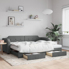 Berkfield Daybed with Trundle&Drawers without Mattress Dark Grey 90x190 cm Single